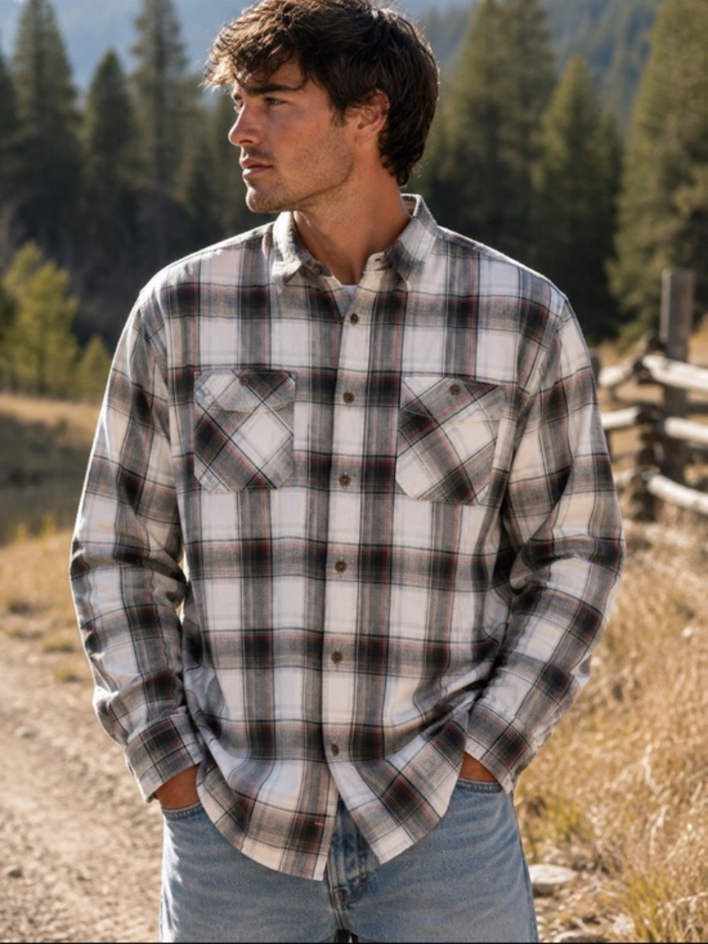 Carhartt Men’s XXL Plaid Button Down Long Sleeve Shirt Gray Burgundy